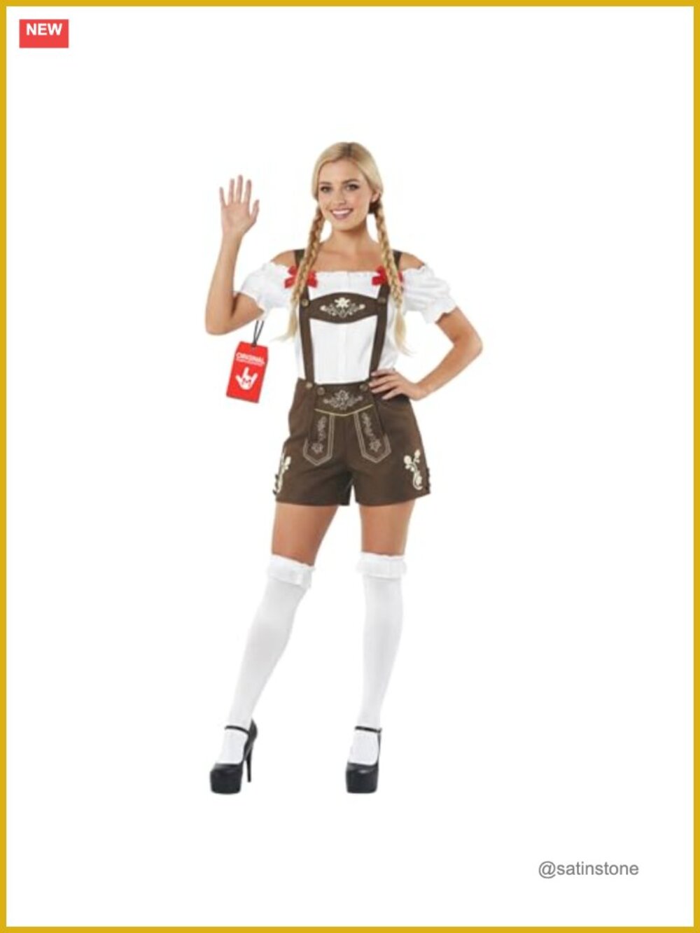 Women's Oktoberfest Lederhosen Costume Set with Ruffled Shirt